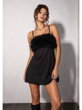 Sugar Thrillz Flirty N’ Thriving Marabou Mini Dress Black Small Y2k Coquette